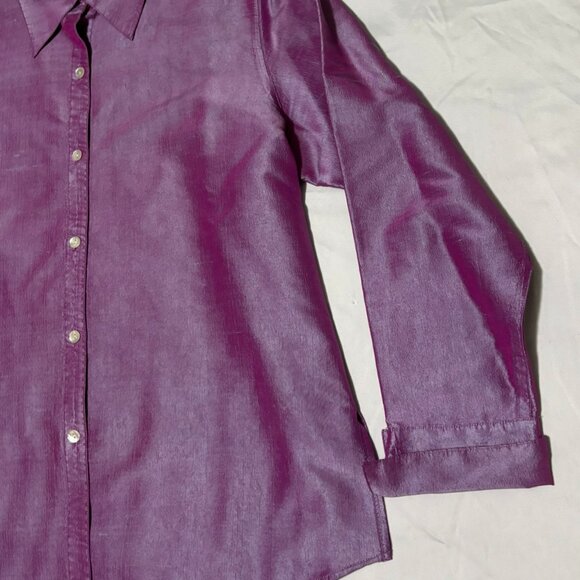 Debra DeRoo Womens Iridescent Purple Pink Button Down Shirt Top Size Medium - Picture 3 of 4